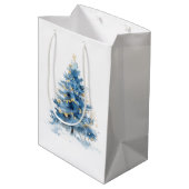 Wit Blauw Goud Kerstbomen Medium Cadeauzakje (Achterkant Gekanteld)