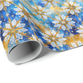 Wit Blauw Goud Kerstmis Poinsettia Sneeuwvlokken Cadeaupapier (Rol Hoek)