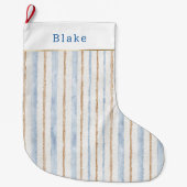Wit Blauw Goud Strepen Kerst Grote Kerstsok (Voorkant)