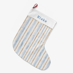 Wit Blauw Goud Strepen Kerst Grote Kerstsok