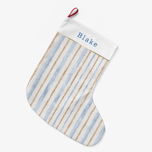 Wit Blauw Goud Strepen Kerst Grote Kerstsok (Voorkant (Hangend))
