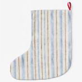 Wit Blauw Goud Strepen Kerst Grote Kerstsok (Achterkant)