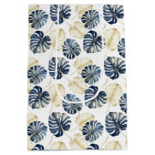 Wit Blauw Goud Tropische bladeren Medium Cadeauzakje (Achterkant)