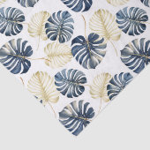 Wit Blauw Goud Tropische bladeren Tissuepapier (Detail)