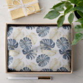 Wit Blauw Goud Tropische bladeren Tissuepapier (Geschenk)