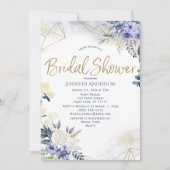 Wit Blauw Goud Waterverf Bloemen Vrijgezellenfeest Kaart (Voorkant)