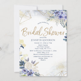 Wit Blauw Goud Waterverf Bloemen Vrijgezellenfeest Kaart