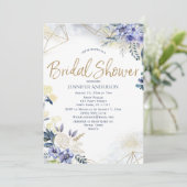 Wit Blauw Goud Waterverf Bloemen Vrijgezellenfeest Kaart (Staand voorkant)