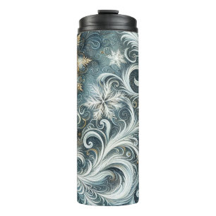 WIT BLAUW GOUD ZILVER ABSTRACTE WINTERSNEEUWVLOKKE THERMOSBEKER