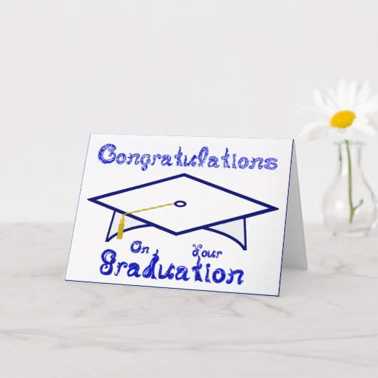 Wit & Blauw Graduation Cap Printable Party Pet Kaart (Kleine Plant)