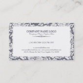 Wit & Blauw-Grijs  Bloemen Damasks Visitekaartje (Achterkant)