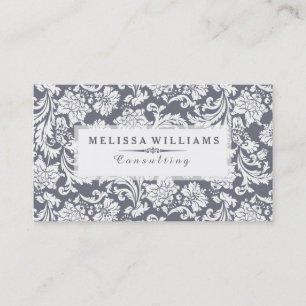 Wit & Blauw-Grijs  Bloemen Damasks Visitekaartje