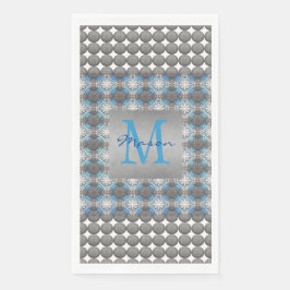 Wit, Blauw & Grijs Polka Dot Patroon Monogram Servet