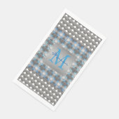 Wit, Blauw & Grijs Polka Dot Patroon Monogram Servet (Hoek)