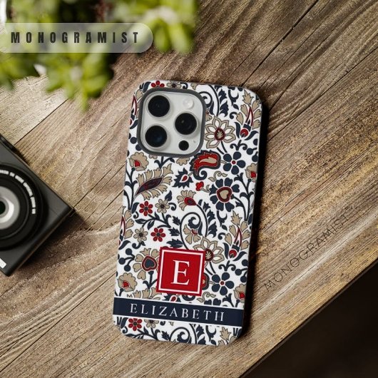 Wit Blauw Grijs Rood Paisley Patroon iPhone Hoesje