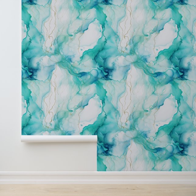 Wit Blauw Groen Aqua Abstract Behang (Applicatie)
