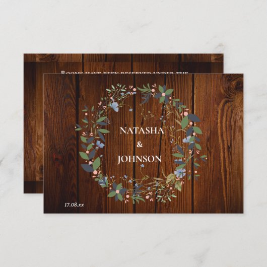 Wit Blauw Groen Blad Bloemen Wedding Design Notitiekaartje (Voorkant / Achterkant)