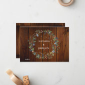 Wit Blauw Groen Blad Bloemen Wedding Design Notitiekaartje (Voorkant / Achterkant in situ)