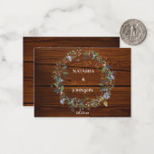 Wit Blauw Groen Blad Bloemen Wedding Design Notitiekaartje (Voorkant / Achterkant in situ)