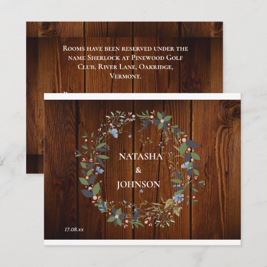 Wit Blauw Groen Blad Bloemen Wedding Design Notitiekaartje (Voorkant / Achterkant)