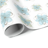 Wit Blauw Groen Bloemen Baby shower Cadeaupapier (Rol Hoek)