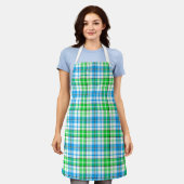 Wit Blauw Groen Geruit Schotse Plaid Ontwerp Schort (Gedragen)