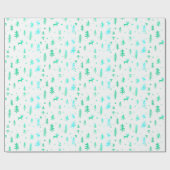 Wit Blauw Groen Illustratie Kerstmispatroon Cadeaupapier (Vlak)