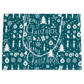 Wit blauw-groen kerstthema patroon groot cadeauzakje (Voorkant)