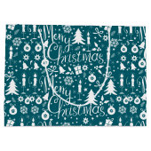 Wit blauw-groen kerstthema patroon groot cadeauzakje (Achterkant)