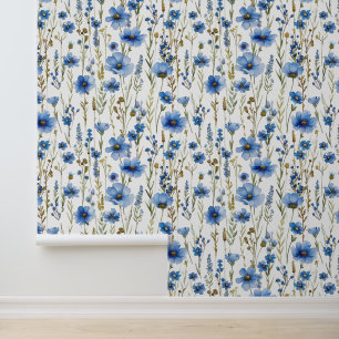 Wit Blauw Helder Waterverf Wildbloemen #2 Behang
