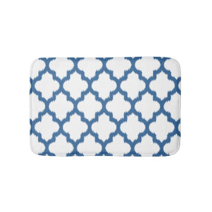 Wit & Blauw Ikat Quatrefoil geometrisch patroon Badmat