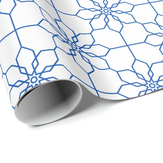 Wit Blauw Islamitisch geometrisch patroon Cadeaupapier (Rol Hoek)