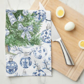 Wit Blauw Kerst Ornamenten Boom met Bogen Theedoek (Quarter Fold)