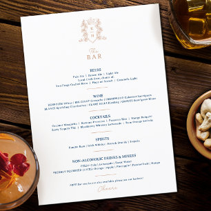 Wit blauw kroon crest monogram bruiloft bar menu