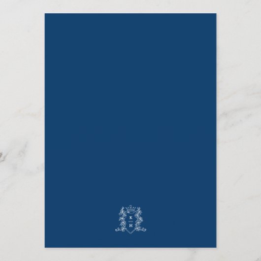 Wit blauw kroon crest monogram bruiloft bar menu (Achterkant)
