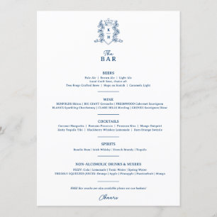 Wit blauw kroon crest monogram bruiloft bar menu