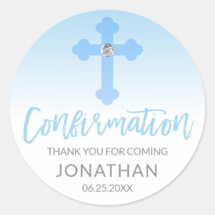 Wit Blauw Kruis BEVESTIGING Jongen Dank u Ronde Sticker