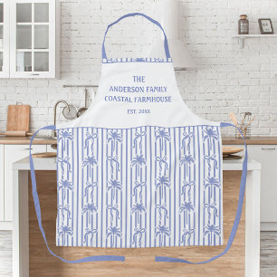 Wit Blauw Kust Chic Palmbomen Strikken Strepen Schort