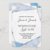 Wit & blauw Marmer Goud lijst Moderne bruiloft Kaart (Voorkant / Achterkant)