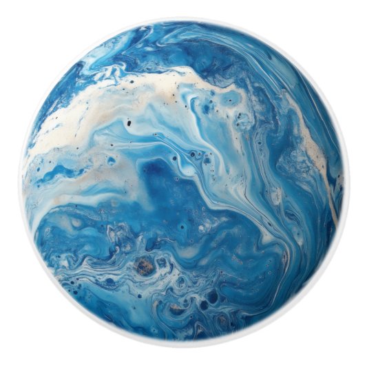 Wit blauw marmeren patroon keramische knop (Voorkant)