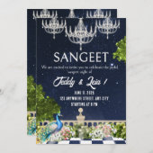 Wit & Blauw Minimal Sangeet huwelijksuitnodiging Kaart (Voorkant / Achterkant)