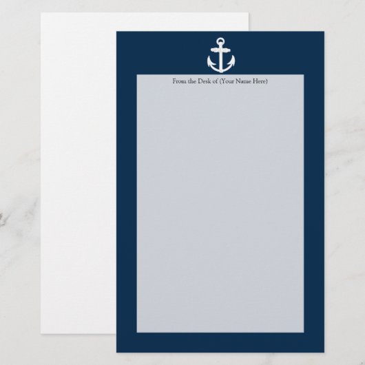 Wit/blauw Nautisch ankersymbool Briefpapier (Voorkant / Achterkant)