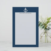 Wit/blauw Nautisch ankersymbool Briefpapier (Staand voorkant)