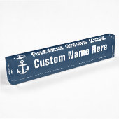 Wit/blauw Nautisch ankersymbool Naambordje