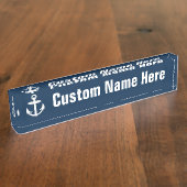 Wit/blauw Nautisch ankersymbool Naambordje (Zijkant)