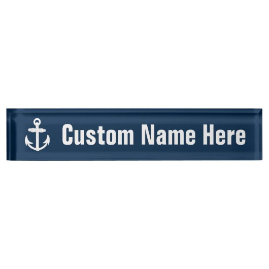 Wit/blauw Nautisch ankersymbool Naambordje (Voorkant)
