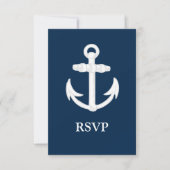 Wit/blauw Nautisch ankersymbool RSVP Kaartje (Voorkant)
