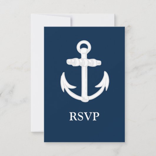 Wit/blauw Nautisch ankersymbool RSVP Kaartje (Voorkant)