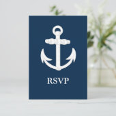 Wit/blauw Nautisch ankersymbool RSVP Kaartje (Staand voorkant)