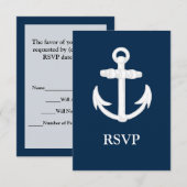 Wit/blauw Nautisch ankersymbool RSVP Kaartje (Voorkant / Achterkant)